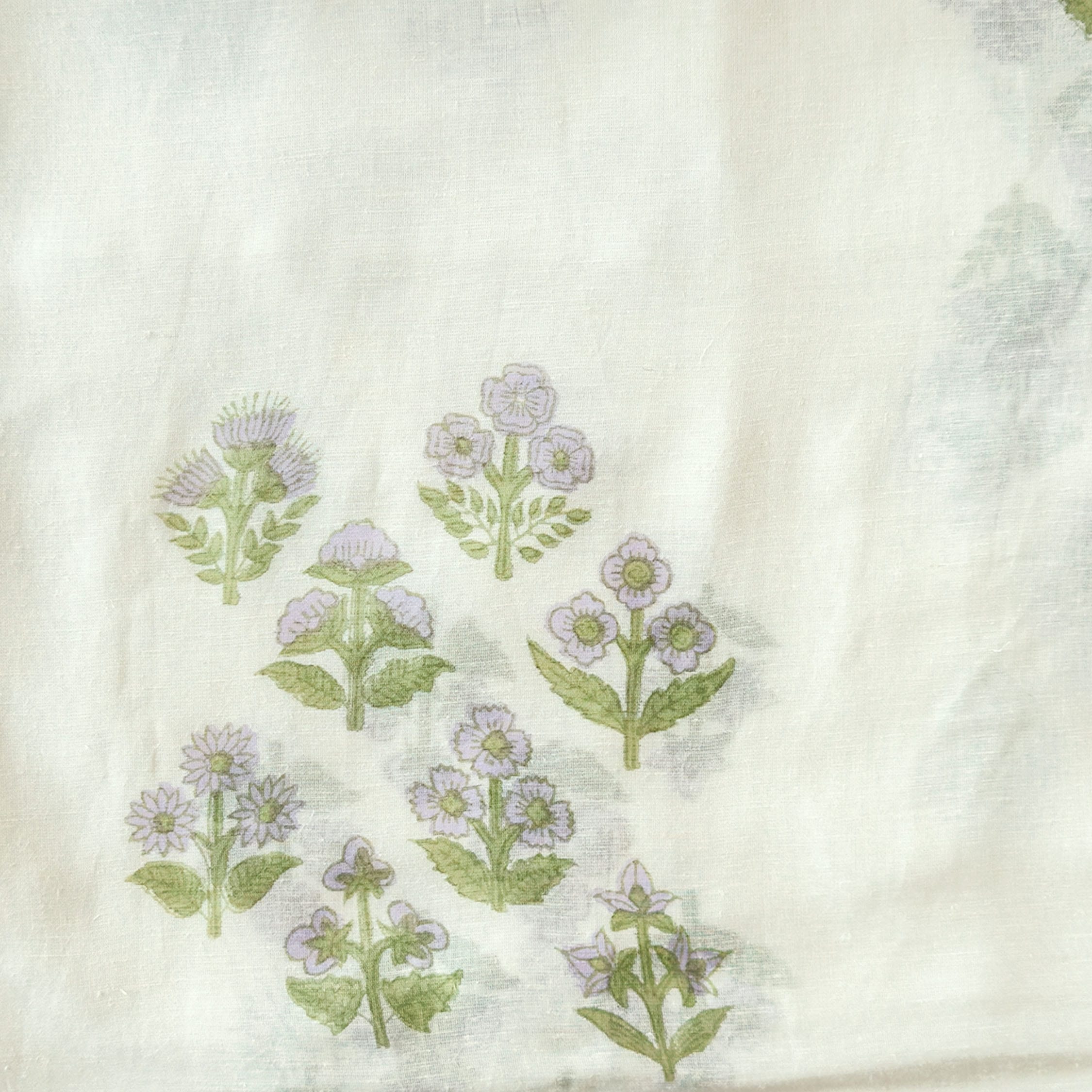 Hand Block Printed Linen Fabric Fabric Off-White & Lilac Linen Fabric