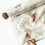 Hand Block Printed Linen Fabric Fabric Off-White & Pink Linen Fabric