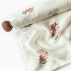 Hand Block Printed Linen Fabric Fabric Off-White & Pink Linen Fabric