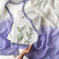 Hand Block Printed Linen Suit Set Unstitched Suit Pure White & Lilac Linen Suit Set