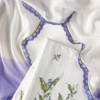 Hand Block Printed Linen Suit Set Unstitched Suit Pure White & Lilac Linen Suit Set