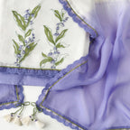 Hand Block Printed Linen Suit Set Unstitched Suit Pure White & Lilac Linen Suit Set
