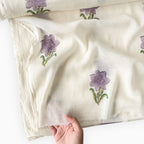 Hand Block Printed Mul Chanderi Crush Fabric Fabric Off-White & Lilac Mul Chanderi Crush Fabric