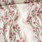 Hand Block Printed Mul Chanderi Crush Fabric Fabric Off-White & Soft Pink Mul Chanderi Crush Fabric