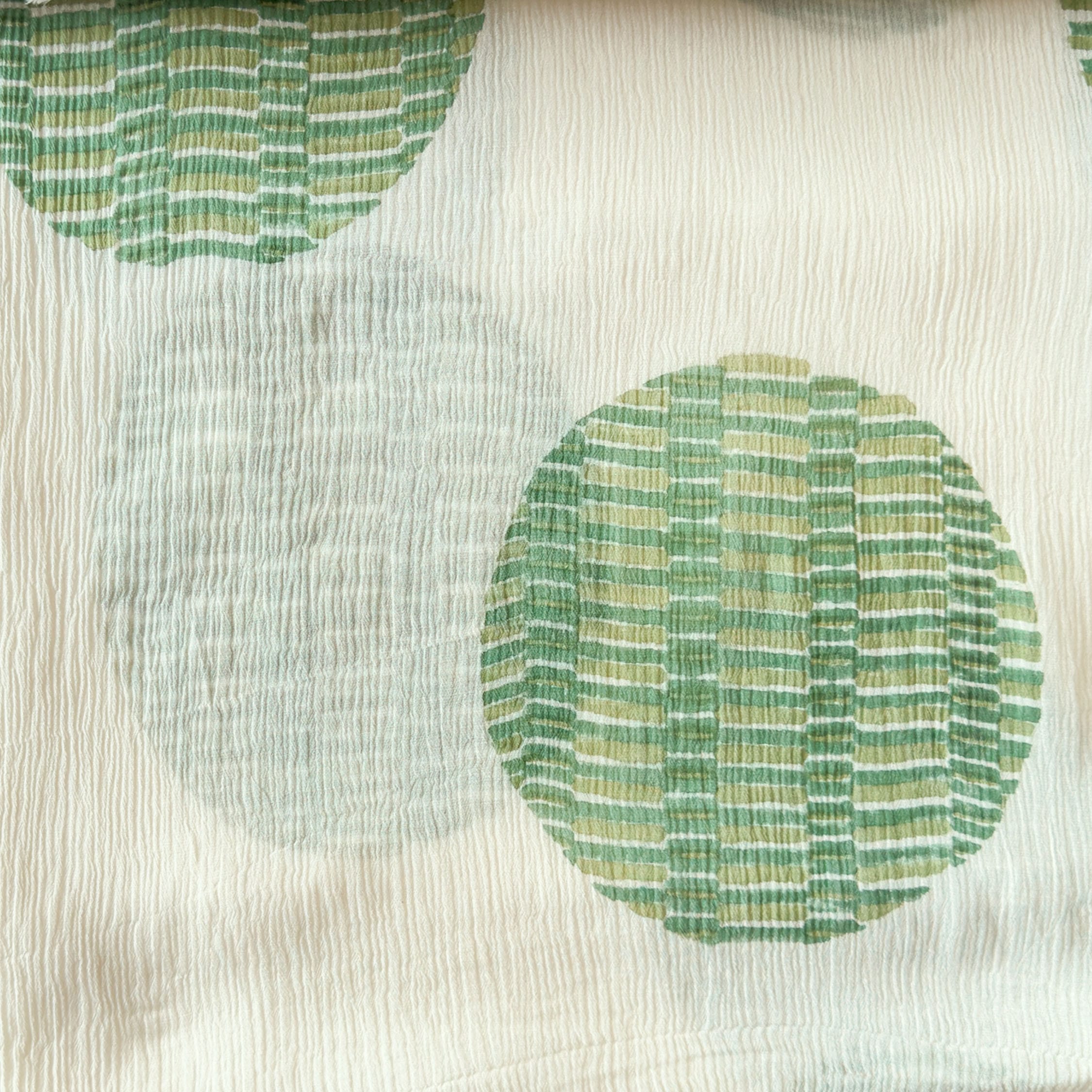 Hand Block Printed Mul Chanderi Fabric Fabric Off-White & Green Mul Chanderi Crush Fabric