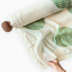 Hand Block Printed Mul Chanderi Fabric Fabric Off-White & Green Mul Chanderi Crush Fabric