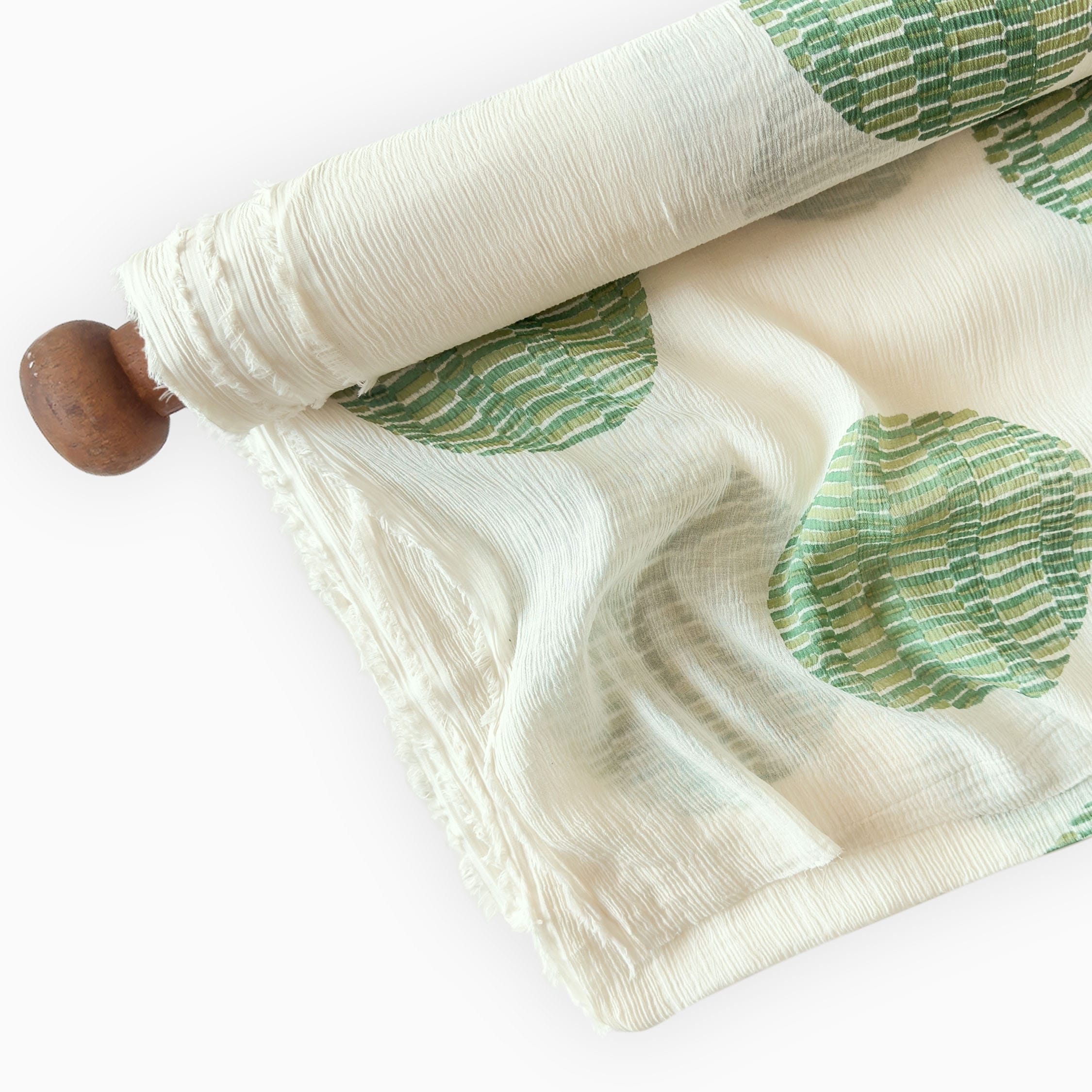 Hand Block Printed Mul Chanderi Fabric Fabric Off-White & Green Mul Chanderi Crush Fabric