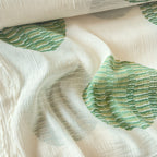 Hand Block Printed Mul Chanderi Fabric Fabric Off-White & Green Mul Chanderi Crush Fabric
