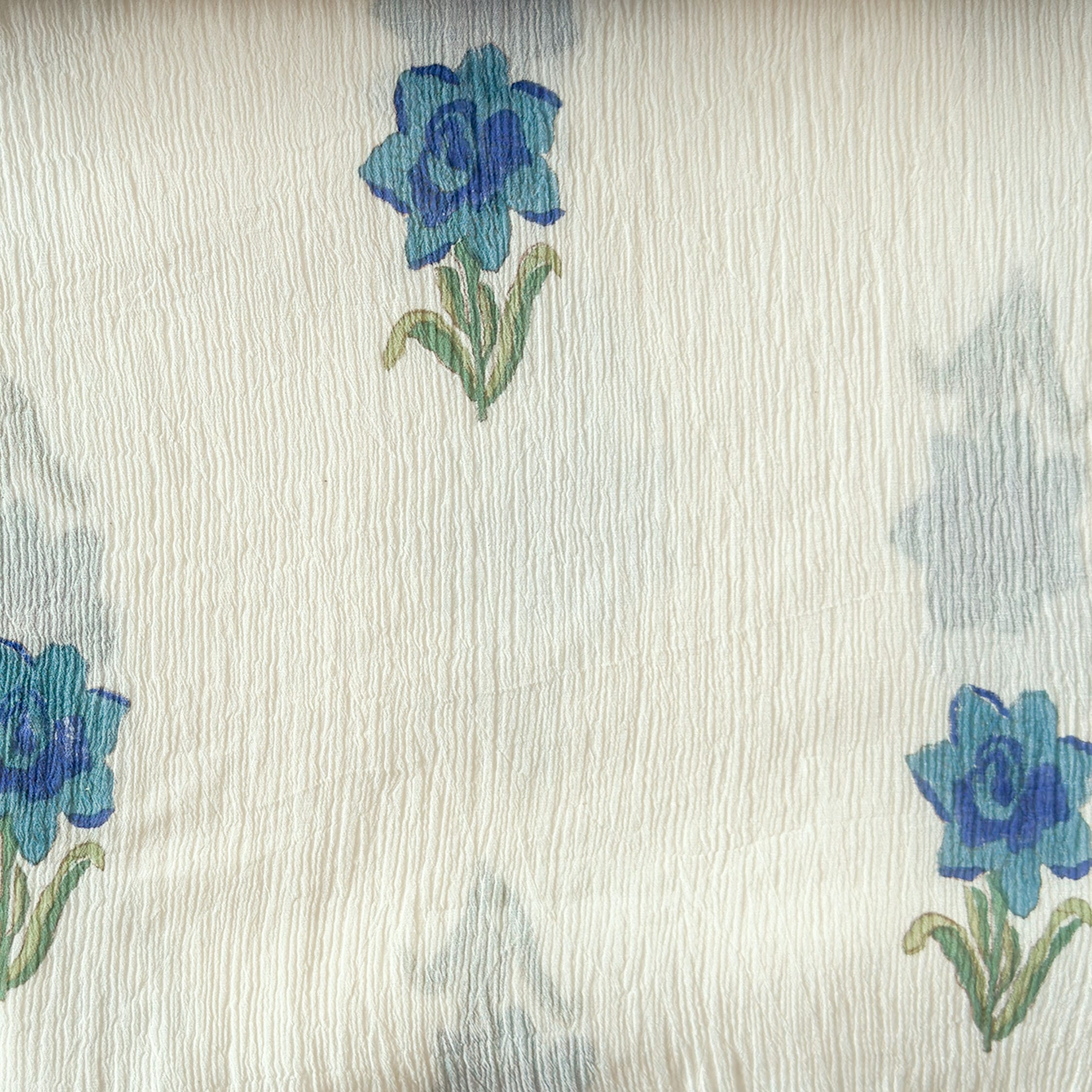 Hand Block Printed Mul Chanderi Fabric Fabric Off-White & Indigo Mul Chanderi Crush Fabric