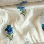 Hand Block Printed Mul Chanderi Fabric Fabric Off-White & Indigo Mul Chanderi Crush Fabric