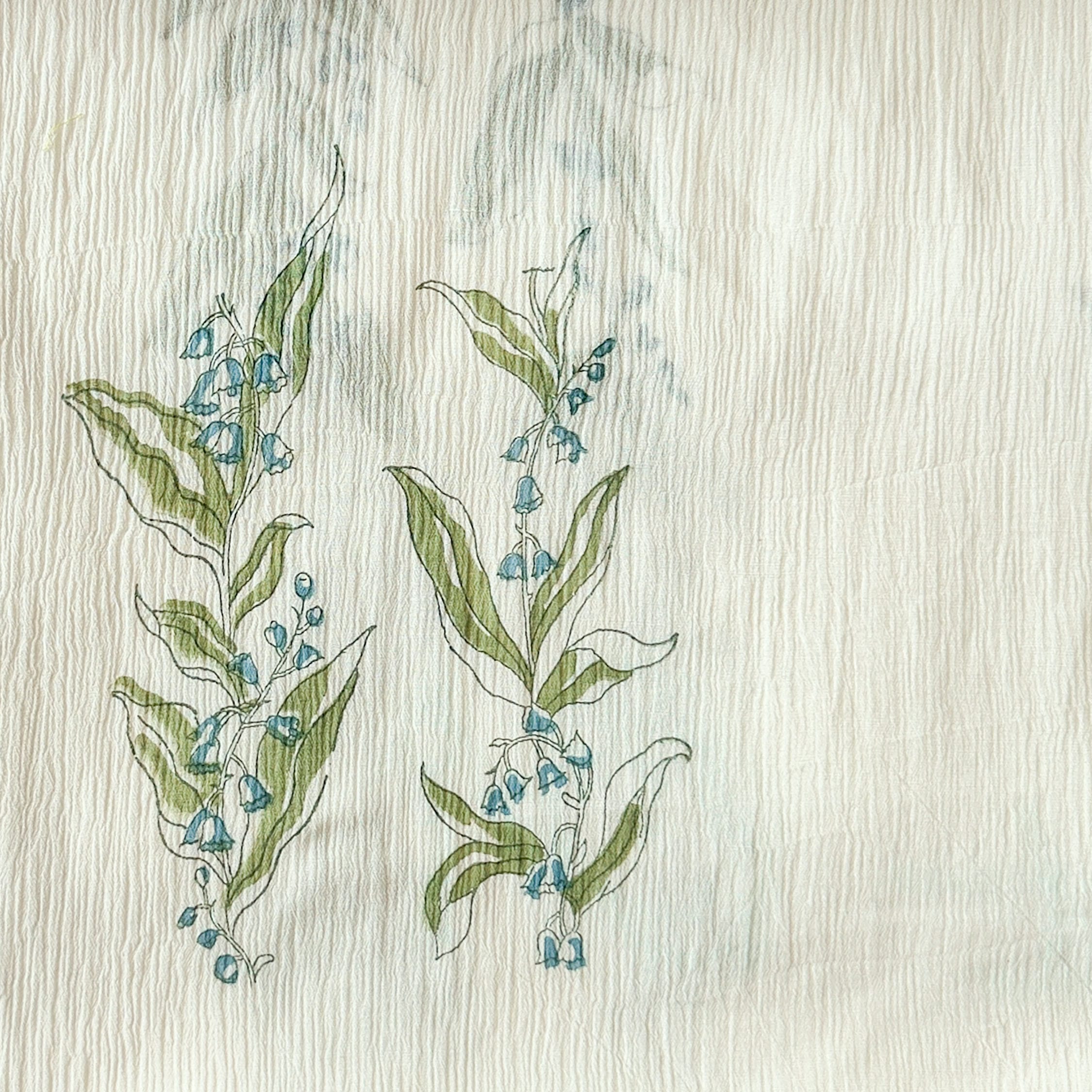 Hand Block Printed Mul Chanderi Fabric Fabric Off-White & Light Green Mul Chanderi Crush Fabric