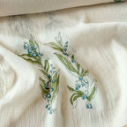 Hand Block Printed Mul Chanderi Fabric Fabric Off-White & Light Green Mul Chanderi Crush Fabric