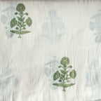 Hand Block Printed Mul Chanderi Fabric Fabric Off-White & Moss Green Mul Chanderi Crush Fabric