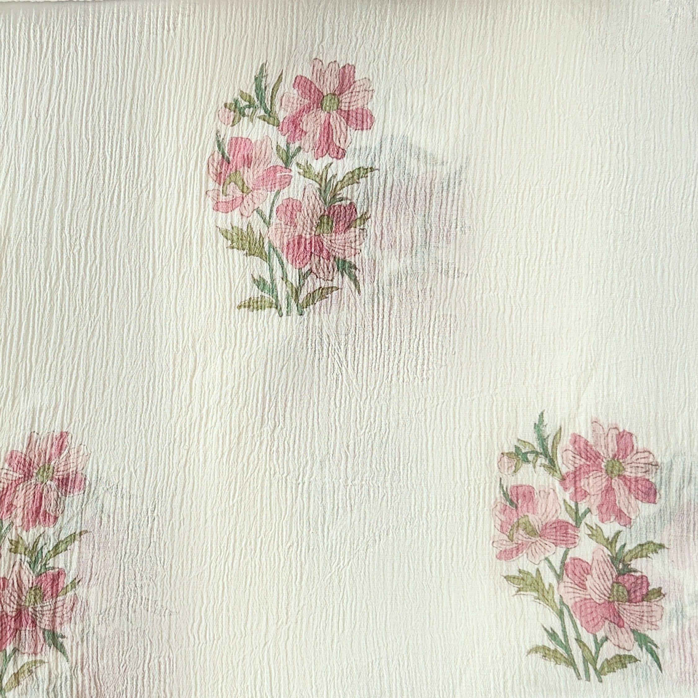 Hand Block Printed Mul Chanderi Fabric Fabric Off-White & Pink Mul Chanderi Crush Fabric
