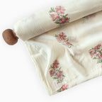 Hand Block Printed Mul Chanderi Fabric Fabric Off-White & Pink Mul Chanderi Crush Fabric
