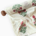 Hand Block Printed Mul Chanderi Fabric Fabric Off-White & Rani Mul Chanderi Crush Fabric
