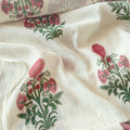Hand Block Printed Mul Chanderi Fabric Fabric Off-White & Rani Mul Chanderi Crush Fabric