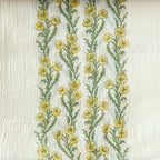 Hand Block Printed Mul Chanderi Fabric Fabric Off-White & Yellow Mul Chanderi Crush Fabric