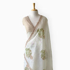 Hand Block Printed Mul Chanderi Saree Saree Pure White & Beige Mul Chanderi Saree