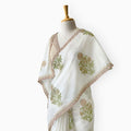 Hand Block Printed Mul Chanderi Saree Saree Pure White & Beige Mul Chanderi Saree