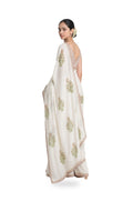 Hand Block Printed Mul Chanderi Saree Saree Pure White & Beige Mul Chanderi Saree
