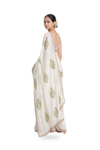 Hand Block Printed Mul Chanderi Saree Saree Pure White & Beige Mul Chanderi Saree
