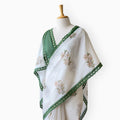 Hand Block Printed Mul Chanderi Saree Saree Pure White & Green Mul Chanderi Saree