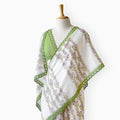 Hand Block Printed Mul Chanderi Saree Saree Pure White & Light Green Mul Chanderi Saree