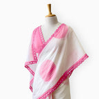 Hand Block Printed Mul Chanderi Saree Saree Pure White & Pink Mul Chanderi Saree