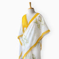 Hand Block Printed Mul Chanderi Saree Saree Pure White & Yellow Mul Chanderi Saree