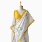 Hand Block Printed Mul Chanderi Saree Saree Pure White & Yellow Mul Chanderi Saree