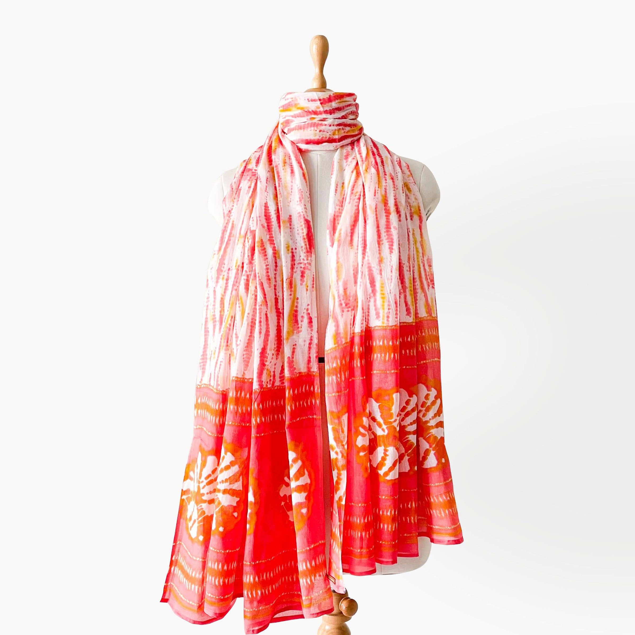 Hand Block Printed Pure Cotton Dupatta Dupatta Bright Orange & Yellow Abstract Pattern Hand Block Printed Pure Cotton Dupatta (Width 40 Inches)