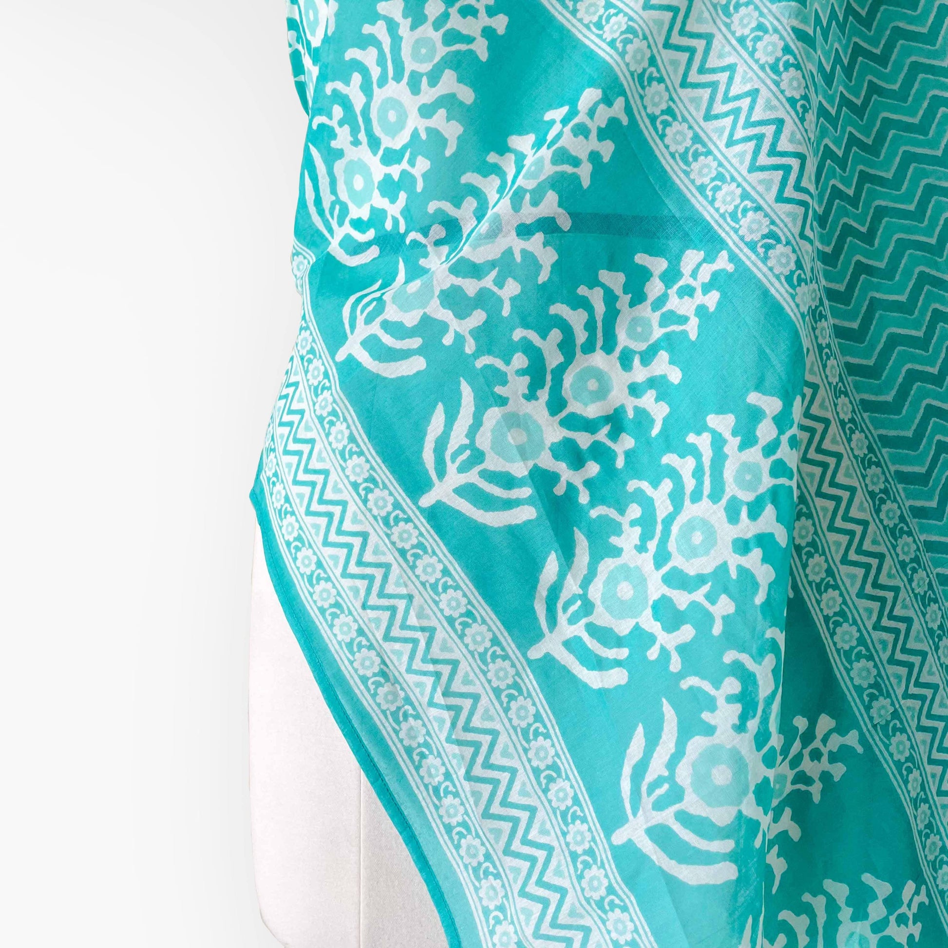 Hand Block Printed Pure Cotton Dupatta Dupatta Bright Turquoise Zig-Zag Hand Block Printed Pure Cotton Dupatta (Width 40 Inches)