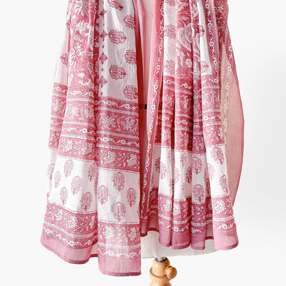 Hand Block Printed Pure Cotton Dupatta Dupatta Dusty Pink & White Mughal Floral Hand Block Printed Pure Cotton Dupatta (Width 40 Inches)