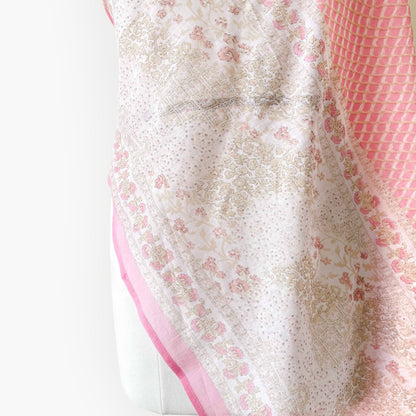 Hand Block Printed Pure Cotton Dupatta Dupatta Pastel Pink & White Abstract Floral Hand Block Printed Pure Cotton Dupatta (Width 40 Inches)