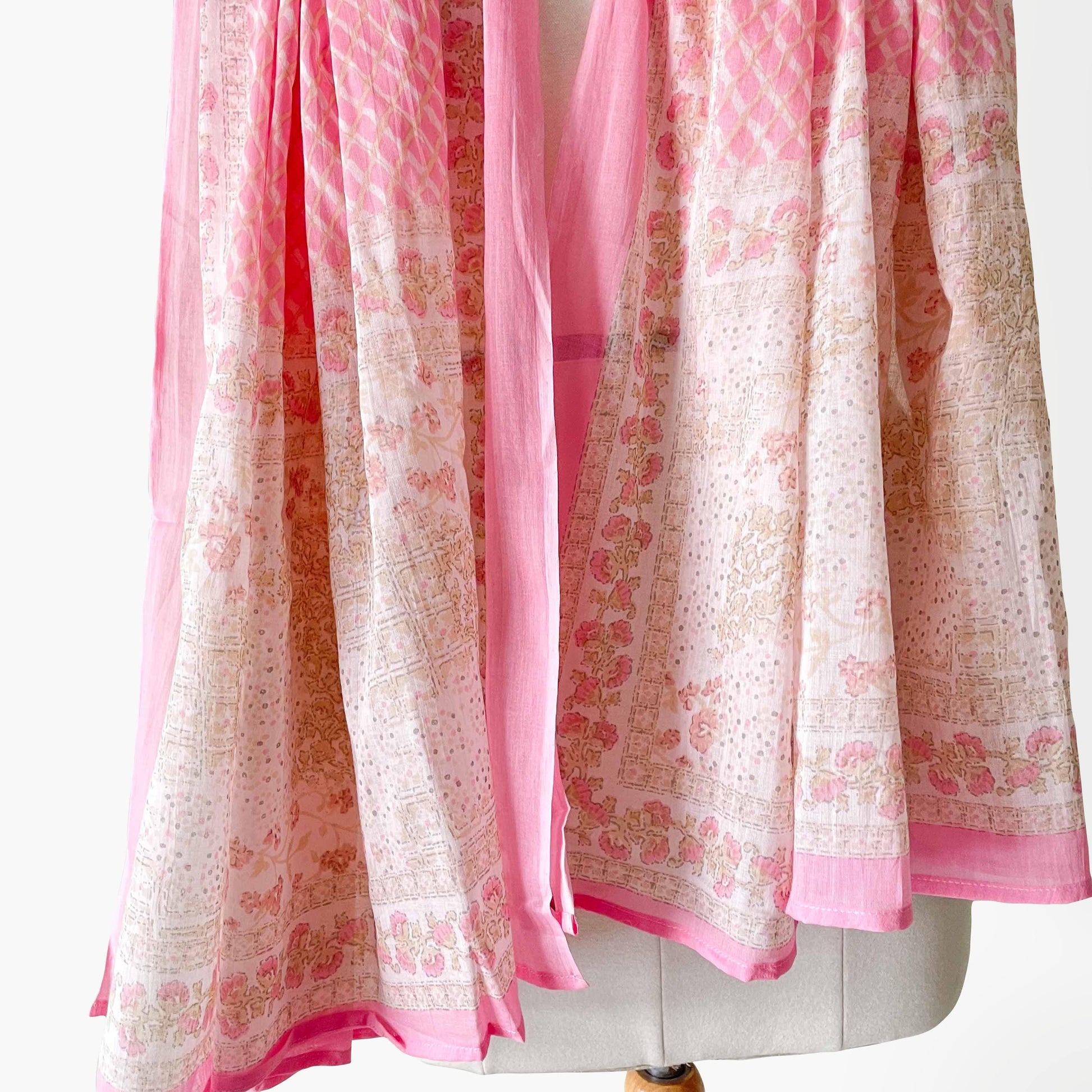 Hand Block Printed Pure Cotton Dupatta Dupatta Pastel Pink & White Abstract Floral Hand Block Printed Pure Cotton Dupatta (Width 40 Inches)