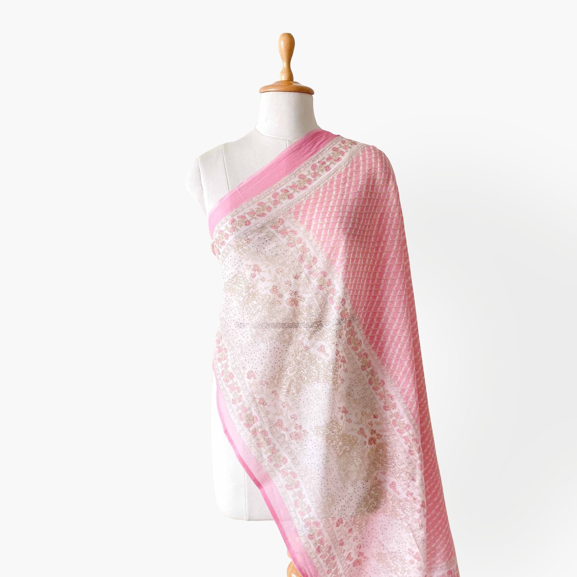 Hand Block Printed Pure Cotton Dupatta Dupatta Pastel Pink & White Abstract Floral Hand Block Printed Pure Cotton Dupatta (Width 40 Inches)