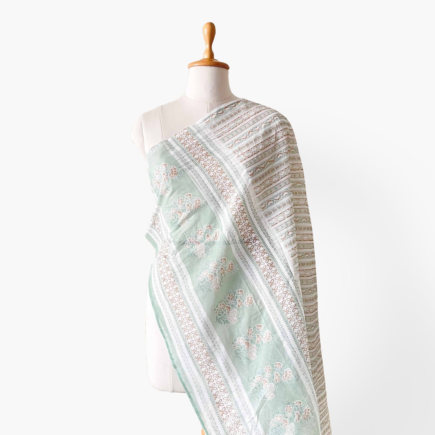 Hand Block Printed Pure Cotton Dupatta Dupatta White & Turquoise Traditional Floral Hand Block Khadi Printed Pure Cotton Dupatta (Width 40 Inches)