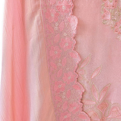 Handpicked Suit Sets Unstitched Suit Baby Pink Floral Embroidered Pure Tissue Silk Unstitched Suit Set