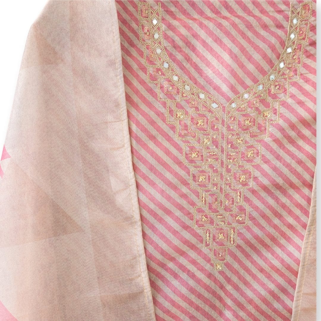 Handpicked Suit Sets Unstitched Suit Dusty Pink & Gold Embroidered Pure Tissue Silk Unstitched Suit Set