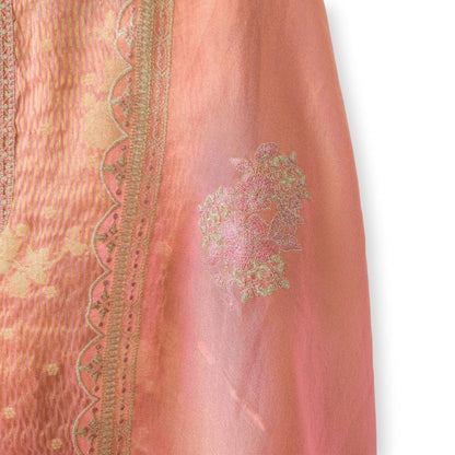 Handpicked Suit Sets Unstitched Suit Golden Peach Mughal Floral Woven Pure Tissue Silk Unstitched Suit Set