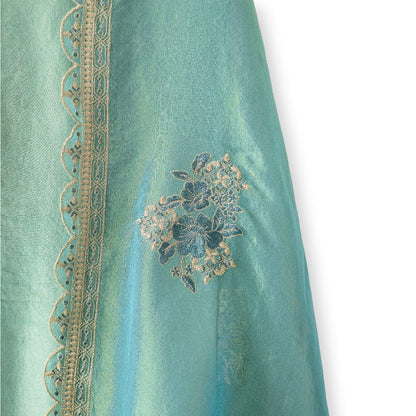 Handpicked Suit Sets Unstitched Suit Light Turquoise Floral Embroidered Pure Tissue Silk Unstitched Suit Set