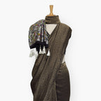 Heirlooms of Silk Saree Saree Black & Silver Heirlooms of Silk Blooming Wines Woven Satin Saree With Unstitched Blouse Piece