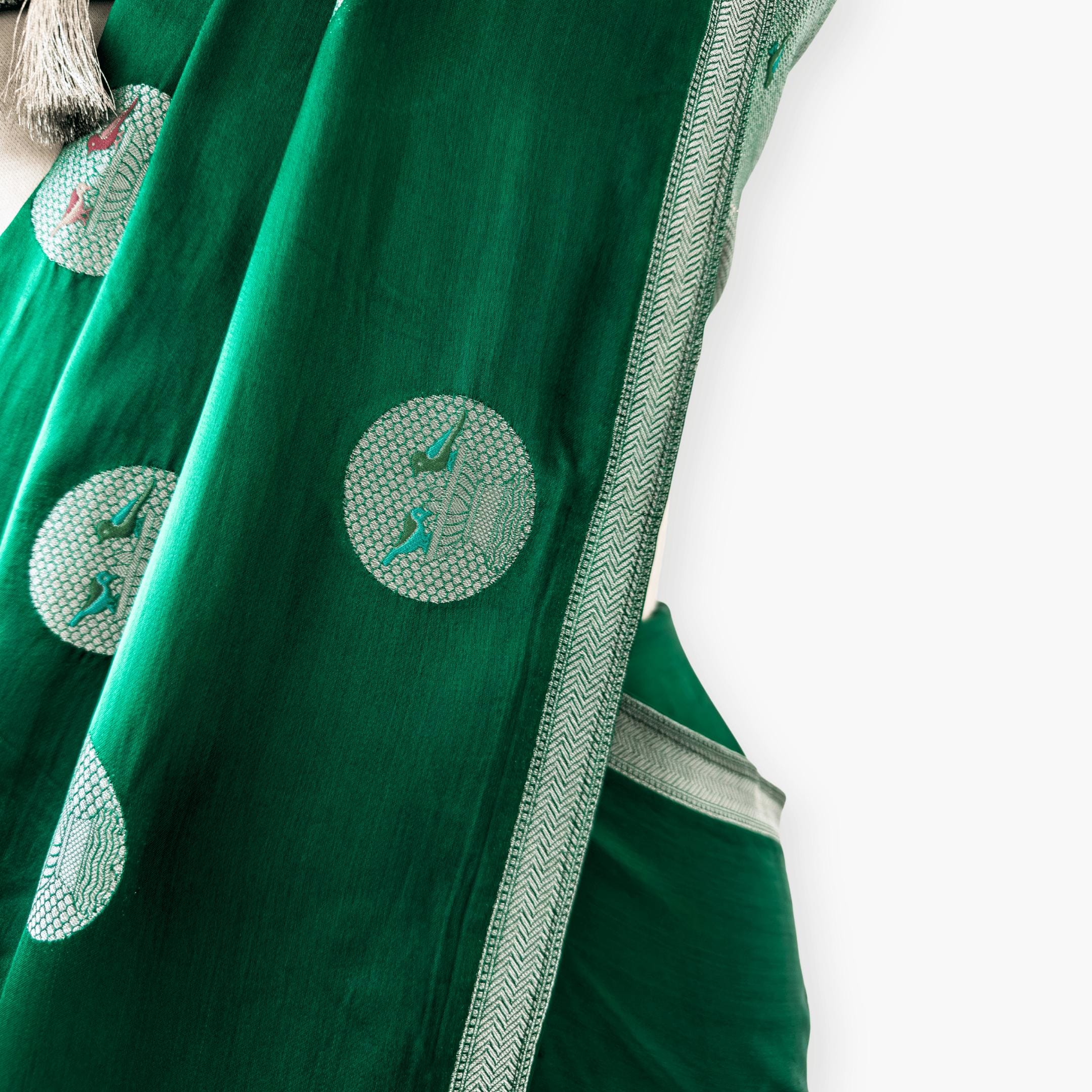 Heirlooms of Silk Saree Saree Bottle Green Satin Saree