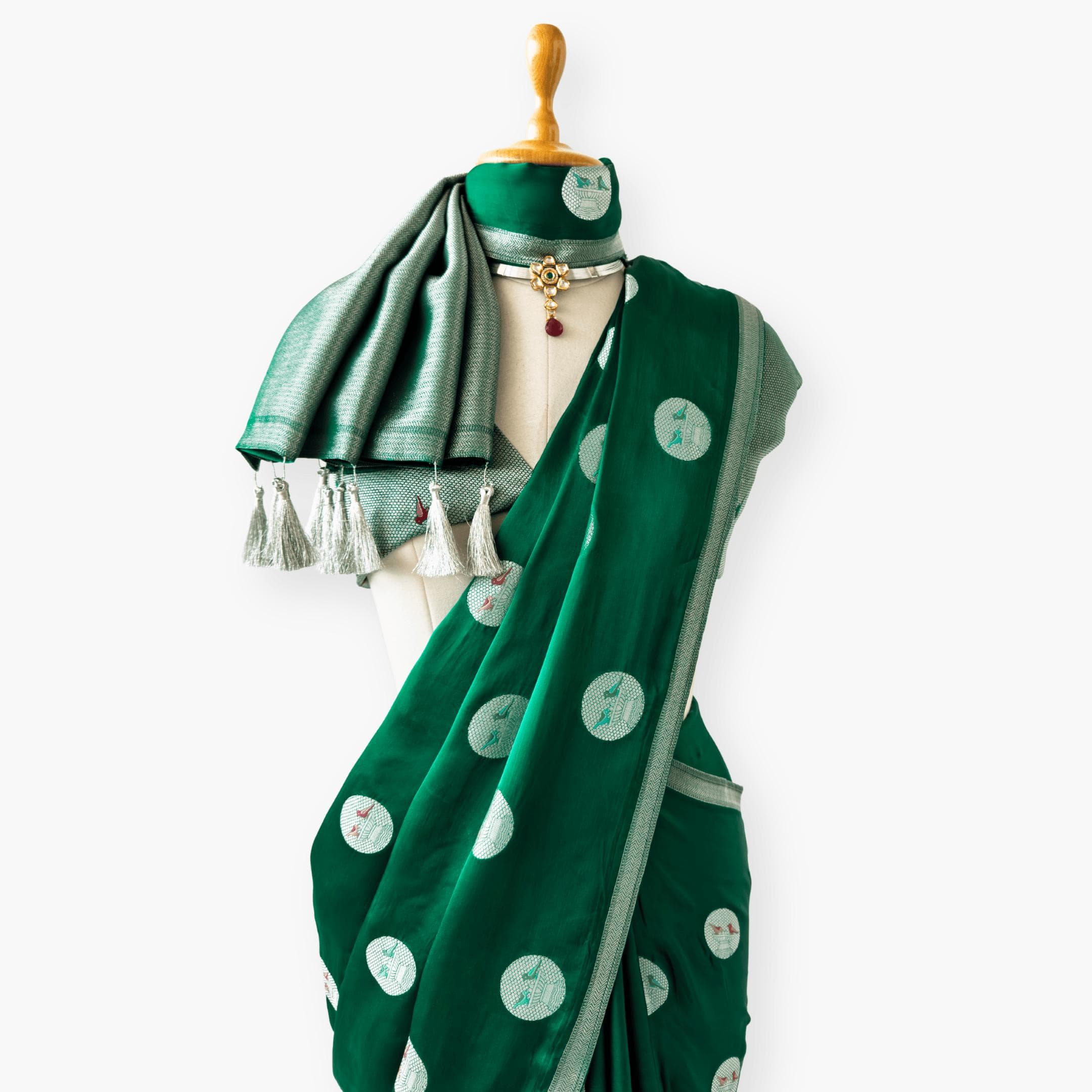 Heirlooms of Silk Saree Saree Bottle Green Satin Saree