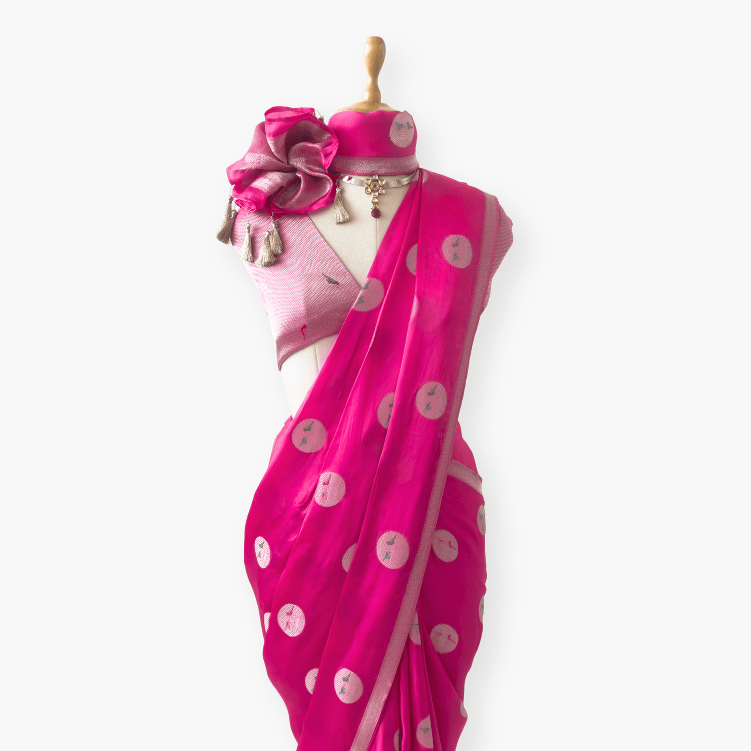 Heirlooms of Silk Saree Saree Bright Rani Heirlooms of Silk Soft Winged Hours Woven Saree Saree With Unstitched Blouse Piece