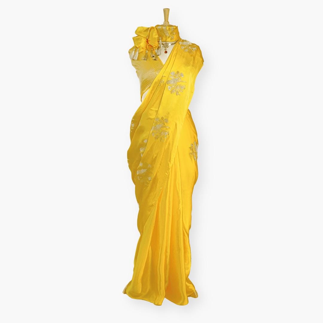 Heirlooms of Silk Saree Saree Bright Yellow Satin Saree