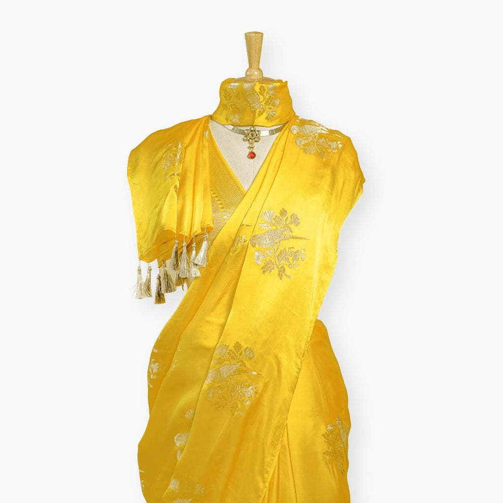 Heirlooms of Silk Saree Saree Bright Yellow Satin Saree