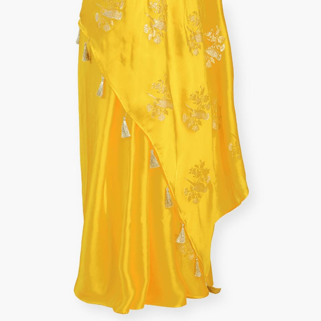 Heirlooms of Silk Saree Saree Bright Yellow Satin Saree