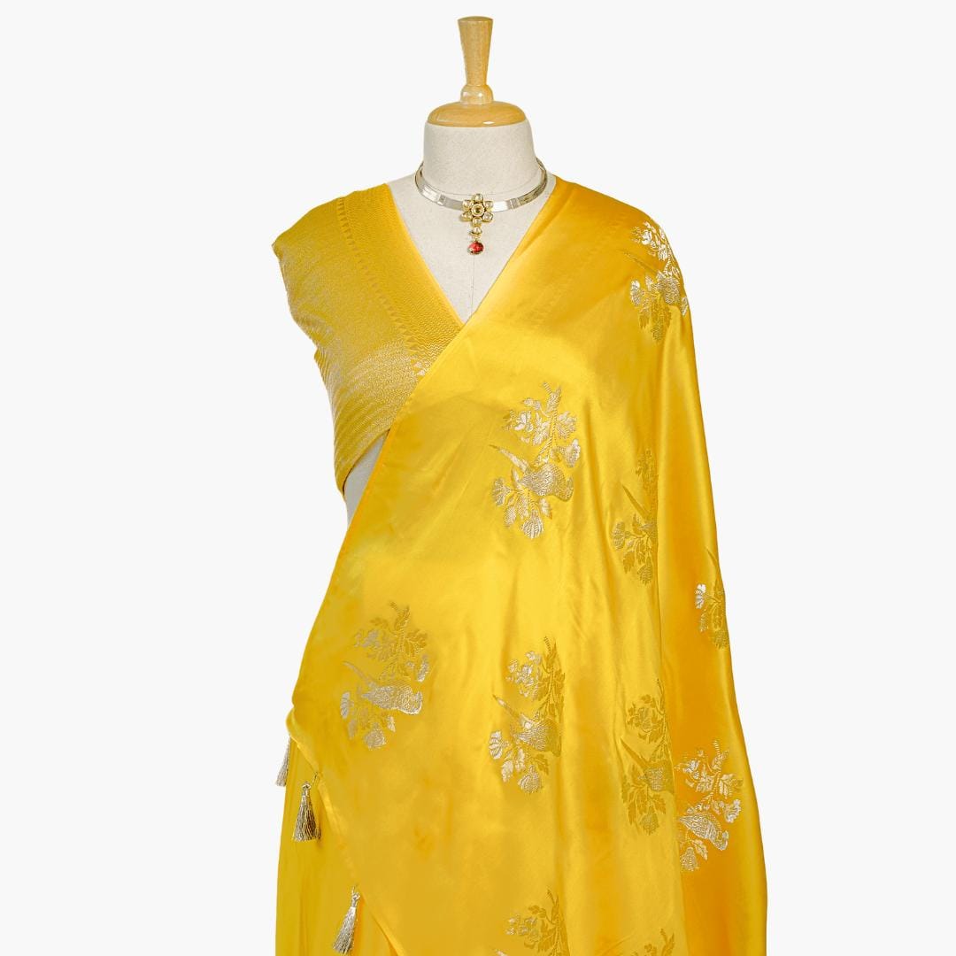 Heirlooms of Silk Saree Saree Bright Yellow Satin Saree